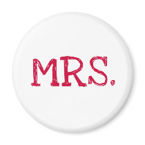 Bride Red Text Mrs. magnets