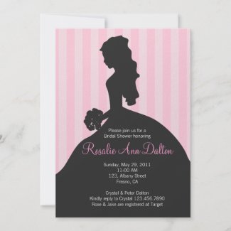 Bride Silhouette - Bridal Shower Stripes (Pinkl) Custom Invitation