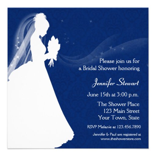 Bride Silhouette, Navy Blue, Shower Invitation