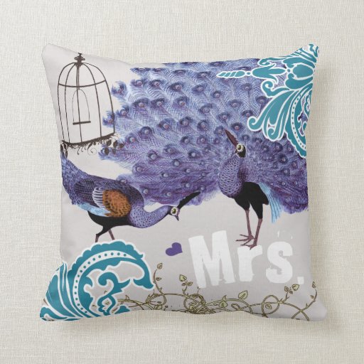 Bride Teal Damask Purple Vintage Peacock Birdcage Throw Pillow Zazzle