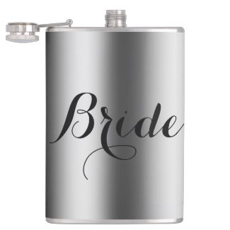 Bride Text Design Stainless Steel Look Flasks