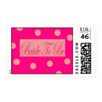 BRIDE TO BE PINK POLKA DOTS POSTAGE STAMPS by Initialreaction BRIDE TO BE PINK POLKA DOTS POSTAGE STAMPS
