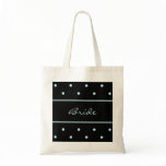 Bride Tote Bag -- Blue Polka Dots on Black  Bag
