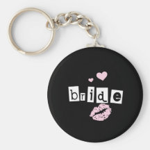Bride White and Pink on Black Key Chain