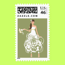 Bride with green background stamps by wedding_tshirts Bride with green background stamps