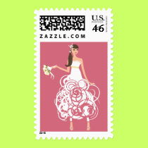 Bride with pink background stamps by wedding_tshirts Bride with pink background stamps