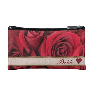 Brides Wedding Red Roses Cosmetic Bag