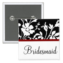 Bridesmaid Black and White Floral Button