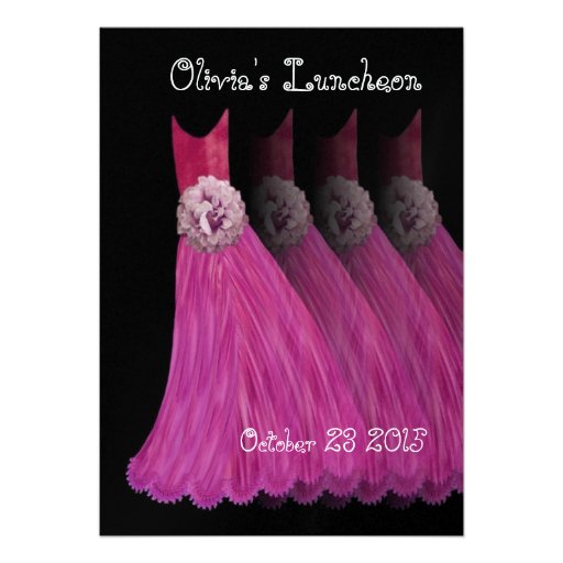 Bridesmaid Brunch Pink Dresses Metallic Paper Personalized Announcements