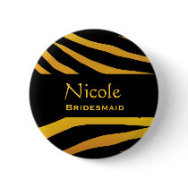 Bridesmaid Button Black and Gold Tiger Wedding