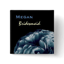Bridesmaid Button Blue Frilly Rose Wedding