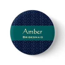 Bridesmaid Button Midnight and Teal Star Pattern