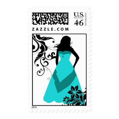 bridesmaid : flowered silhouette : postage stamp