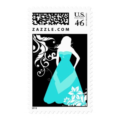 bridesmaid : flowered silhouette : postage stamps