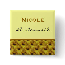 Bridesmaid Gold Peacock Custom Name Wedding Pin