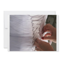 Bridesmaid hand lacing wedding dress photograph custom invites