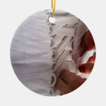 Bridesmaid hand lacing wedding dress photograph christmas ornaments