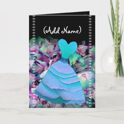 Bridesmaid Invitation BLUE Gown on Flower Cloud Cards