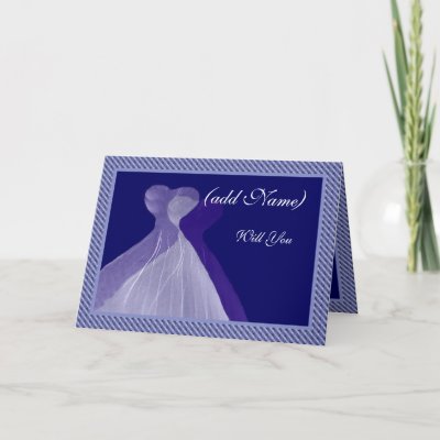 Bridesmaid Invitation Royal Blue Violet Gowns Cards by JaclinArt