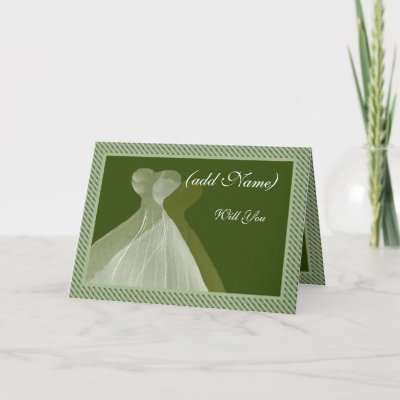 Bridesmaid Invitation - Sage & Olive Green Gowns Card