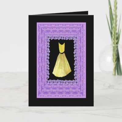 BRIDESMAID Invitation YELLOW Gown and PURPLE Trim Greeting Cards by 