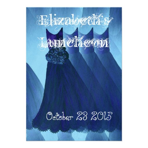 Bridesmaid Luncheon Brunch Blue Dresses Metallic Invitations