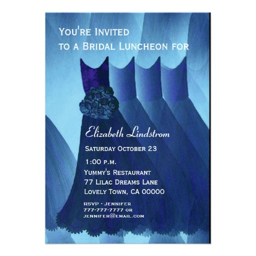 Bridesmaid Luncheon Brunch Blue Dresses Metallic Invitations