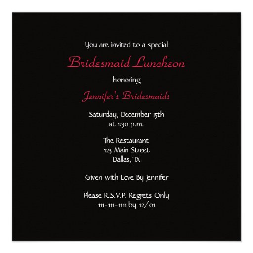 Bridesmaid Luncheon Invitation -- Bridal Roses