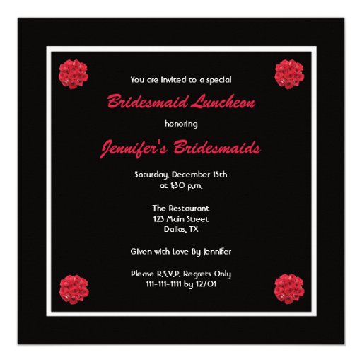 Bridesmaid Luncheon Invitation -- Red Roses
