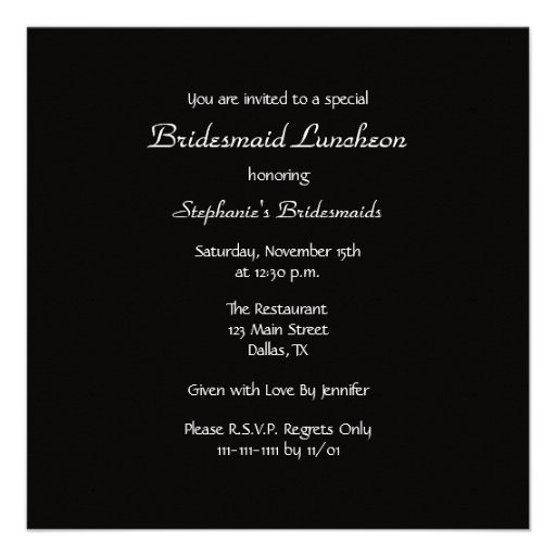 Bridesmaid Luncheon Invitation -- White Roses