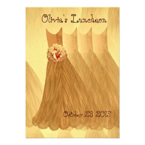 Bridesmaid Luncheon or Brunch Gold Dresses V08 Personalized Invite