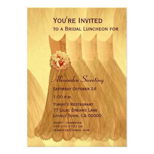 Bridesmaid Luncheon or Brunch Gold Dresses V08 Personalized Invite