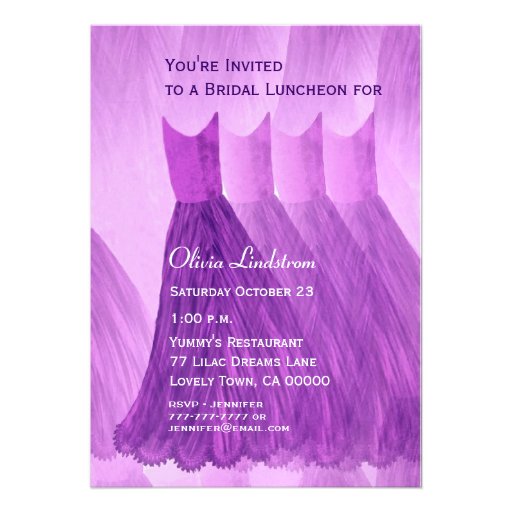 Bridesmaid Luncheon or Brunch Purple Dresses Personalized Invites