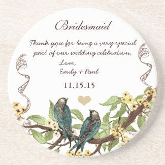 Bridesmaid Reception Teal Vintage Bird Coasters coaster