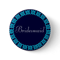 Bridesmaid Turquoise Flowers I.D. Button