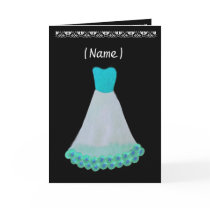 Bridesmaid TURQUOISE & WHITE Gown & Flowered Trim Card