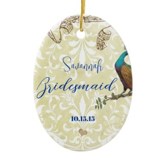 Bridesmaid White Distressed Damask Vintage Peacock ornament