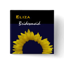 Bridesmaid Yellow Sunflower Custom Name Wedding Pinback Button