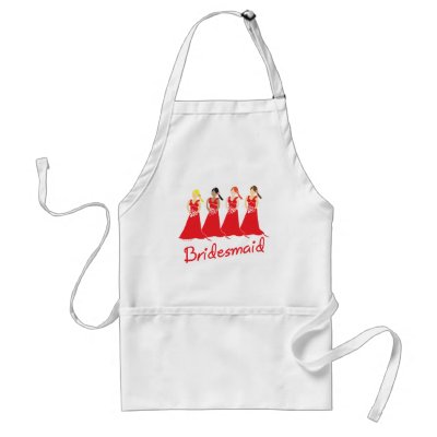 Bridesmaids in Red Wedding Attendant aprons