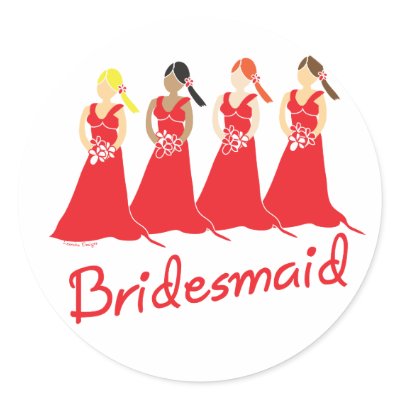 Bridesmaids in Red Wedding Attendant Round Sticker