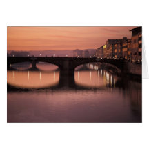 Bridges over the Arno River at sunset, 2 Greeting Cards