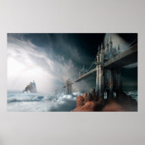 gothic, architecture, broken, island, moon, heavens, mists, spectral, connection, harbor, historic, construction, fragmented, bridges, landmass, romanticize, tie, link, surreal, digital, artwork, computer, artist, neo-surrealism, neverland, hope, dark, philosophy, metaphor, symbolism, narrative, hopefulness, shadowy, viewpoint, allegory, imagery, christianity, Poster with custom graphic design