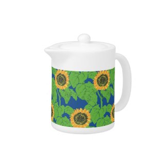 Bright and Cheerful Tea Pot - Golden Sunflowers