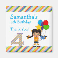 Bright and Colorful Girls 4th Birthday Thank You Refrigerator Magnets