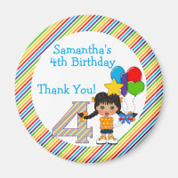Bright and Colorful Girls 4th Birthday Thank You Fridge Magnets