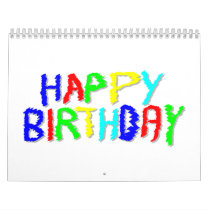 Bright and Colorful. Happy Birthday. Wall Calendar