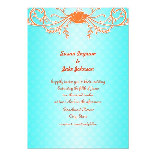 Bright and Fun Aqua and Tangerine Wedding Invites