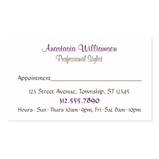 Bright and Sophisticated Purple Appointment Cards Business Card (back side)