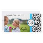 Bright Aqua Black Damask Save the Date Your Photo Personalized Photo Card