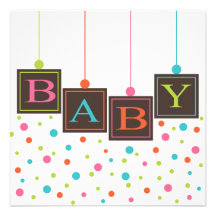 Bright BABY Blocks of Colors Neutral Baby Shower Personalized Invitations